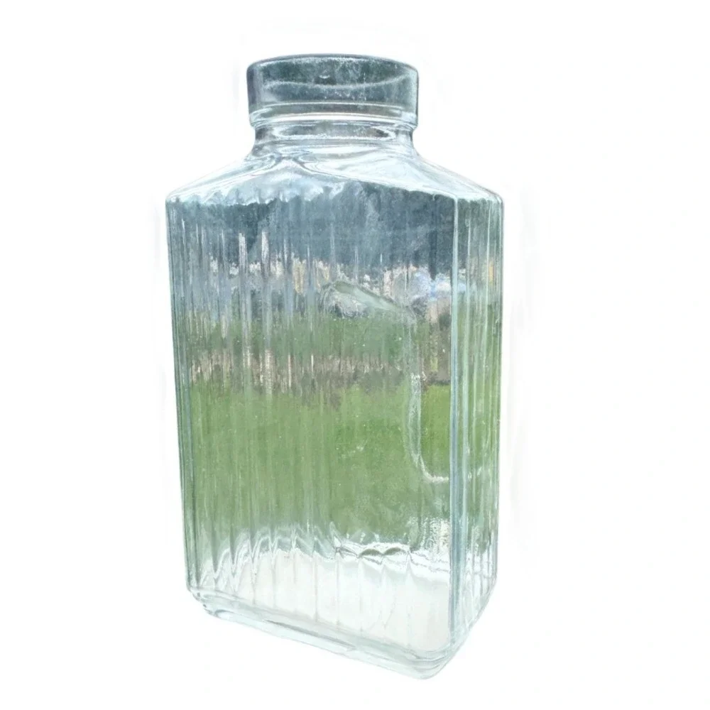 Anchor Hocking Vintage Ribbed Clear Glass Refrigerator Juice Carafe Pitcher USA
